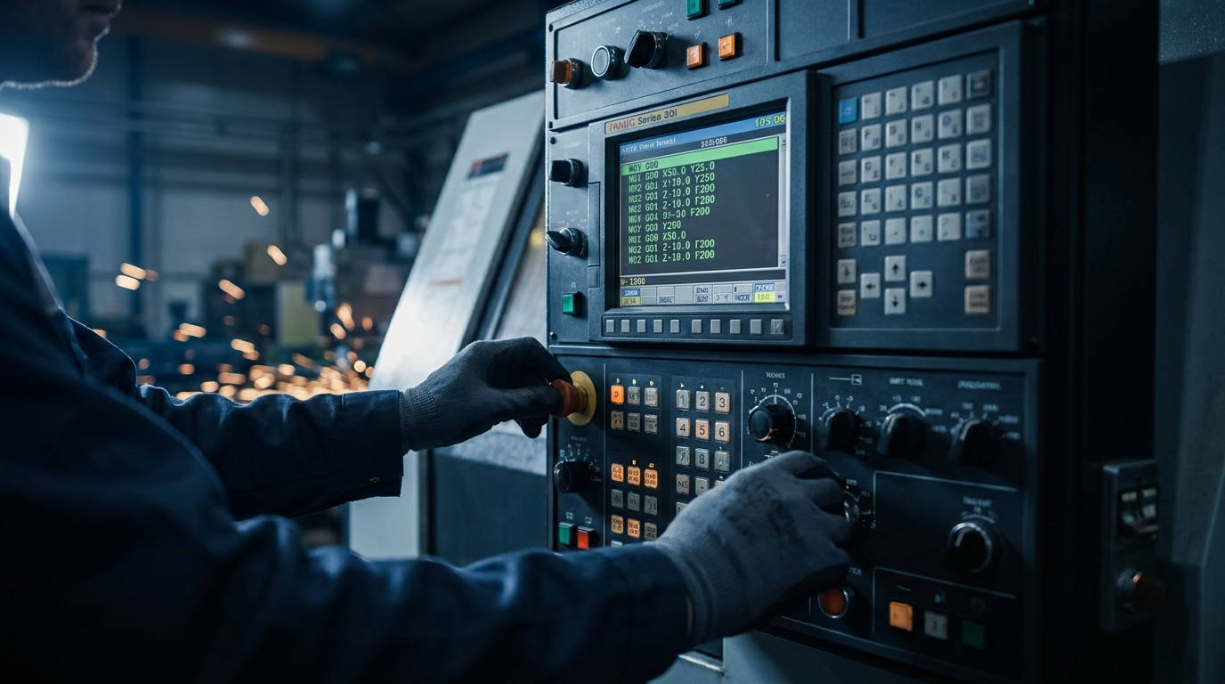 Técnico realizando diagnóstico eletrônico em comando CNC