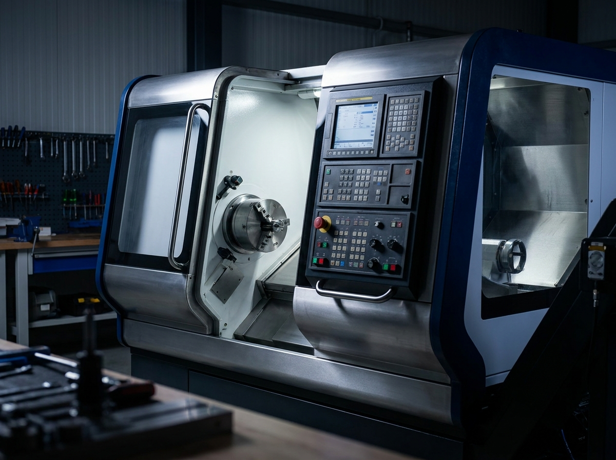Torno CNC em oficina industrial